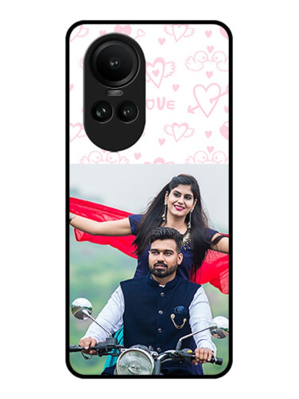 Custom Oppo Reno 10 Pro 5G Custom Glass Mobile Case - Pink Flying Heart Design