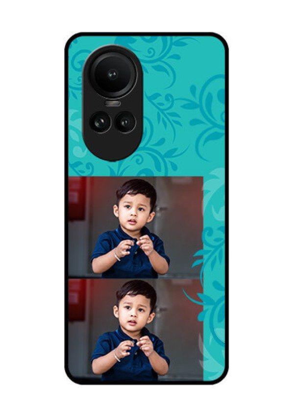 Oppo Reno 10 Pro 5G Personalized Glass Phone Case - with Photo and Green Floral Design