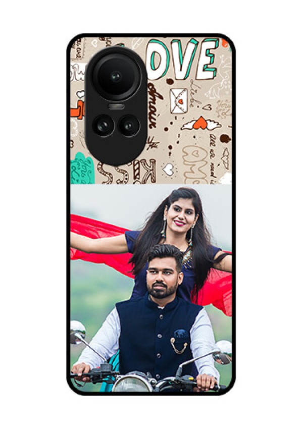 Oppo Reno 10 Pro 5G Custom Glass Phone Case - Love Doodle Pattern