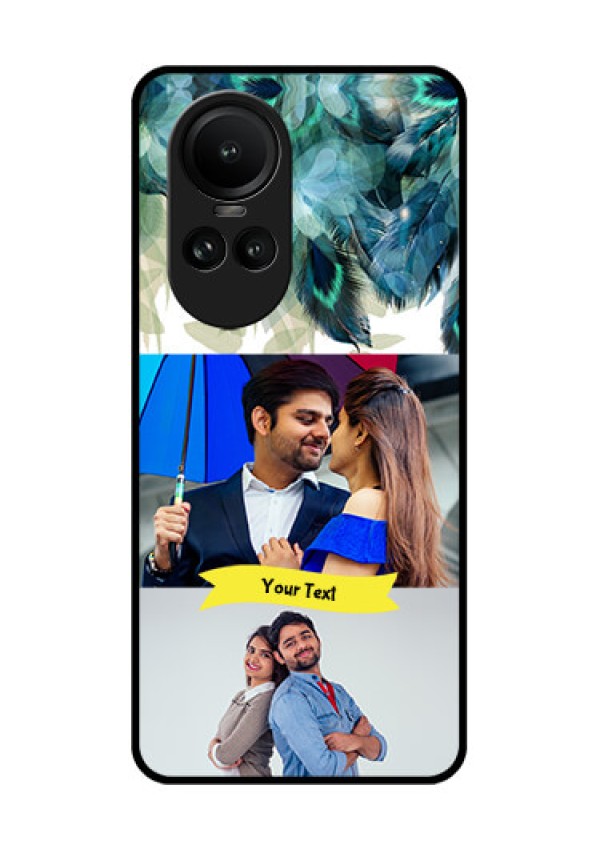 Oppo Reno 10 Pro 5G Personalized Glass Phone Case - Image with Boho Peacock Feather Design