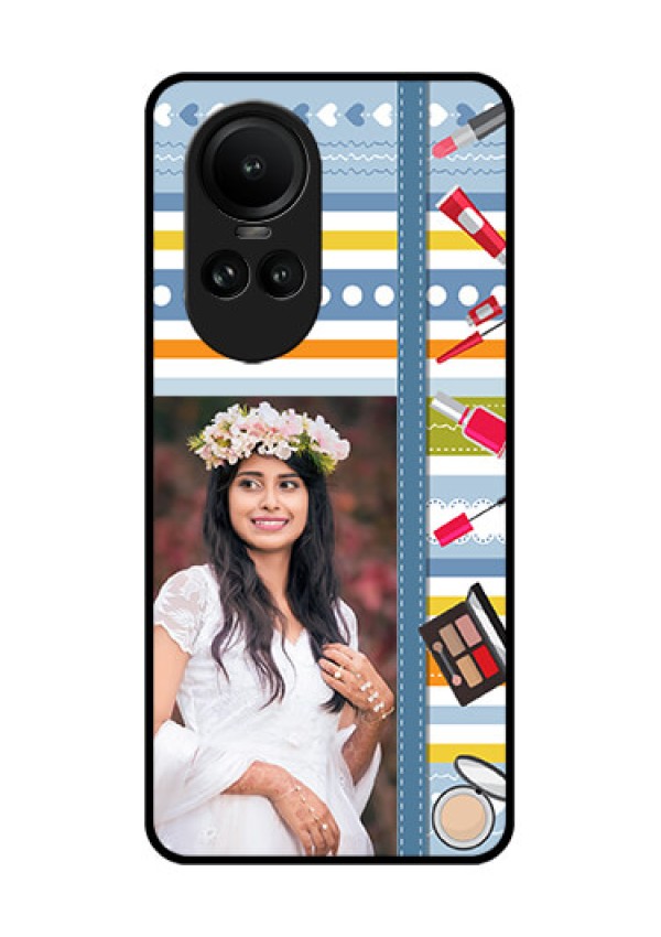 Oppo Reno 10 Pro 5G Personalized Glass Phone Case - Makeup Icons Design
