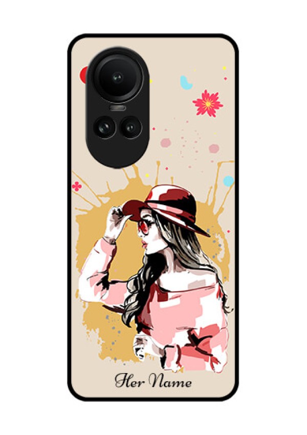 Oppo Reno 10 Pro 5G Photo Printing on Glass Case - Women with pink hat Design