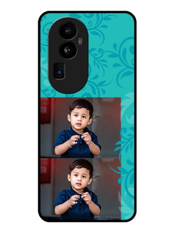 Custom Oppo Reno 10 Pro Plus 5G Personalized Glass Phone Case - with Photo and Green Floral Design