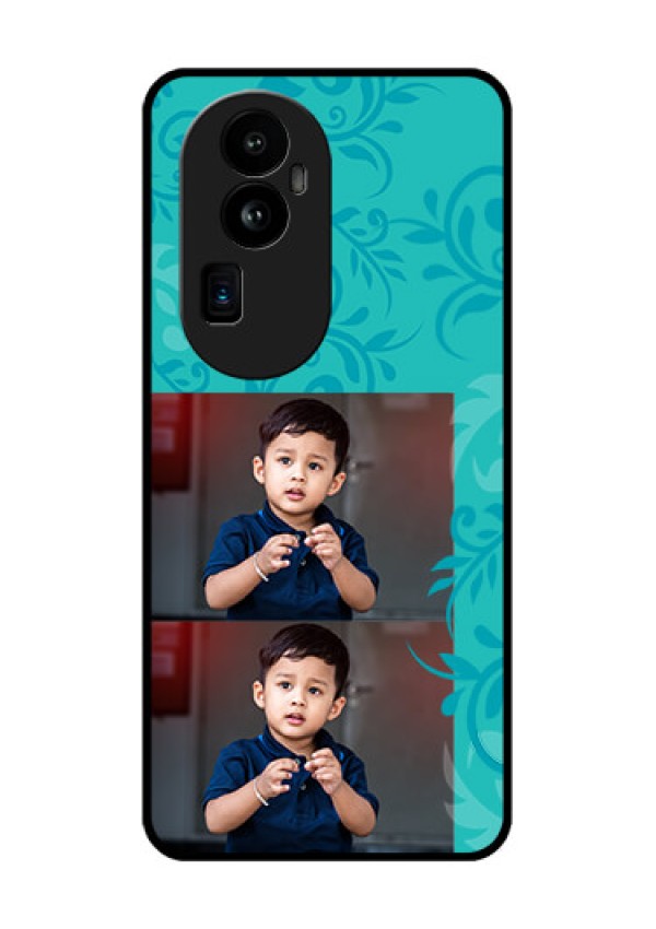 Oppo Reno 10 Pro Plus 5G Personalized Glass Phone Case - with Photo and Green Floral Design