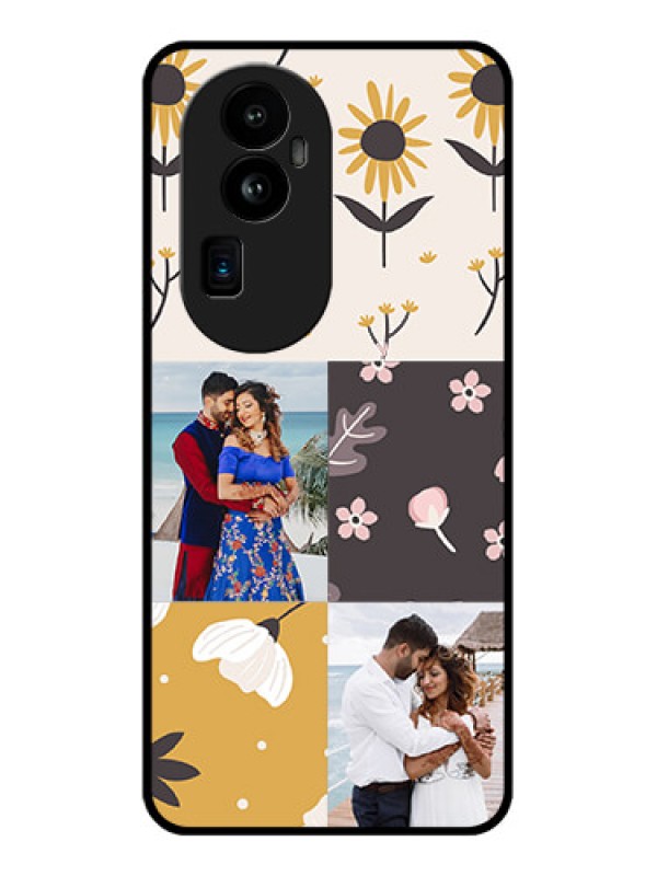 Custom Oppo Reno 10 Pro Plus 5G Photo Printing on Glass Case - 3 Images with Floral Design