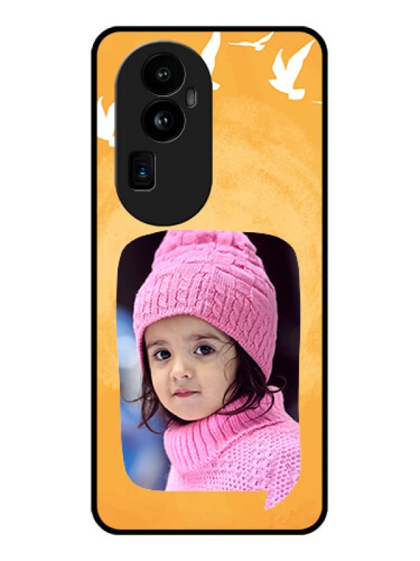 Custom Oppo Reno 10 Pro Plus 5G Personalized Glass Phone Case - Water Color Design with Bird Icons