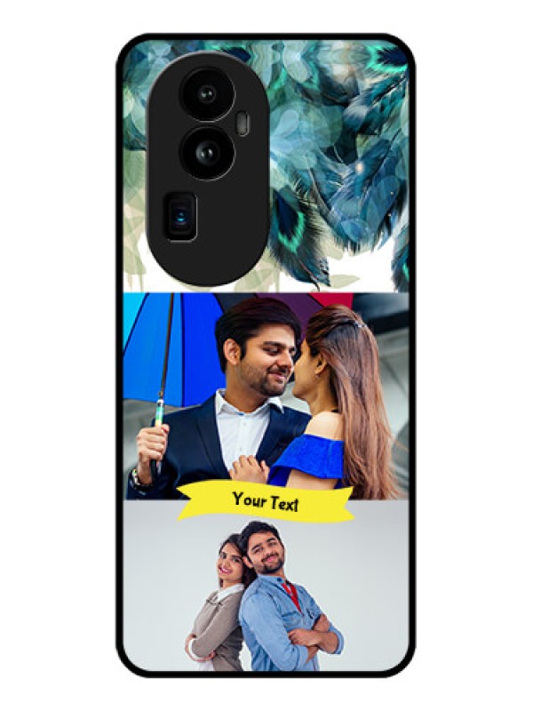 Custom Oppo Reno 10 Pro Plus 5G Personalized Glass Phone Case - Image with Boho Peacock Feather Design