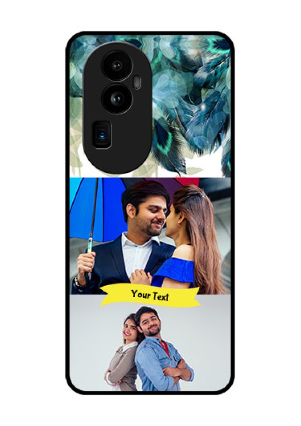 Oppo Reno 10 Pro Plus 5G Personalized Glass Phone Case - Image with Boho Peacock Feather Design