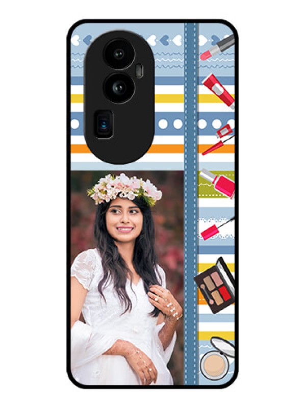 Custom Oppo Reno 10 Pro Plus 5G Personalized Glass Phone Case - Makeup Icons Design