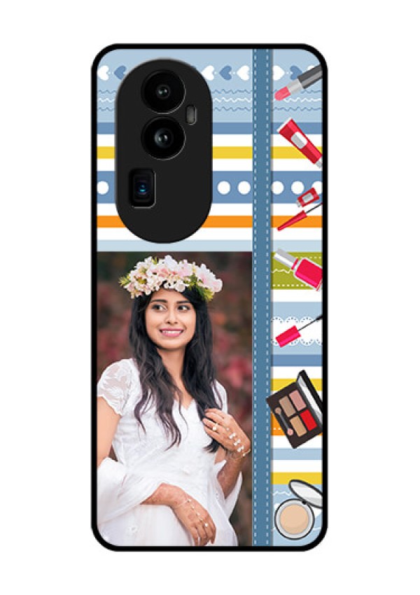 Oppo Reno 10 Pro Plus 5G Personalized Glass Phone Case - Makeup Icons Design