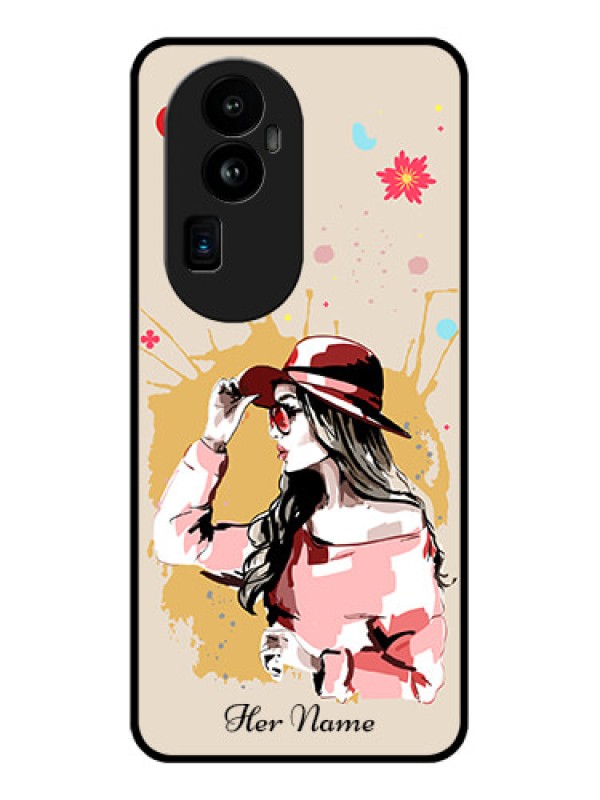Custom Oppo Reno 10 Pro Plus 5G Photo Printing on Glass Case - Women with pink hat Design