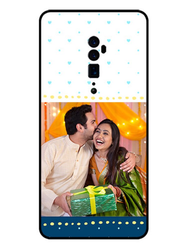 Custom Reno 10x zoom Personalized Glass Phone Case  - White and Blue Abstract Design