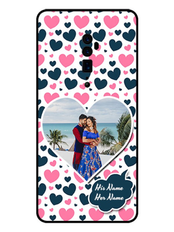 Custom Reno 10x zoom Custom Glass Phone Case  - Pink & Blue Heart Design
