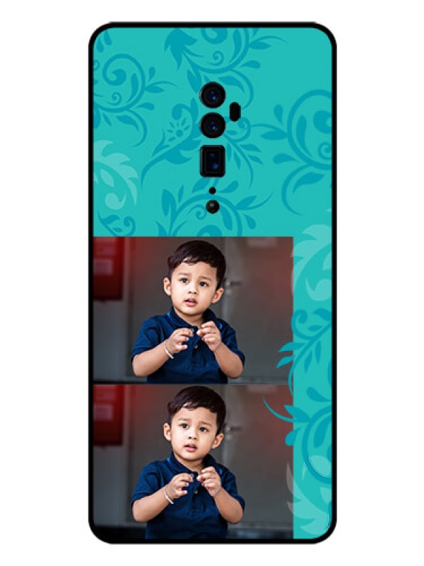 Custom Reno 10x zoom Personalized Glass Phone Case  - with Photo and Green Floral Design 