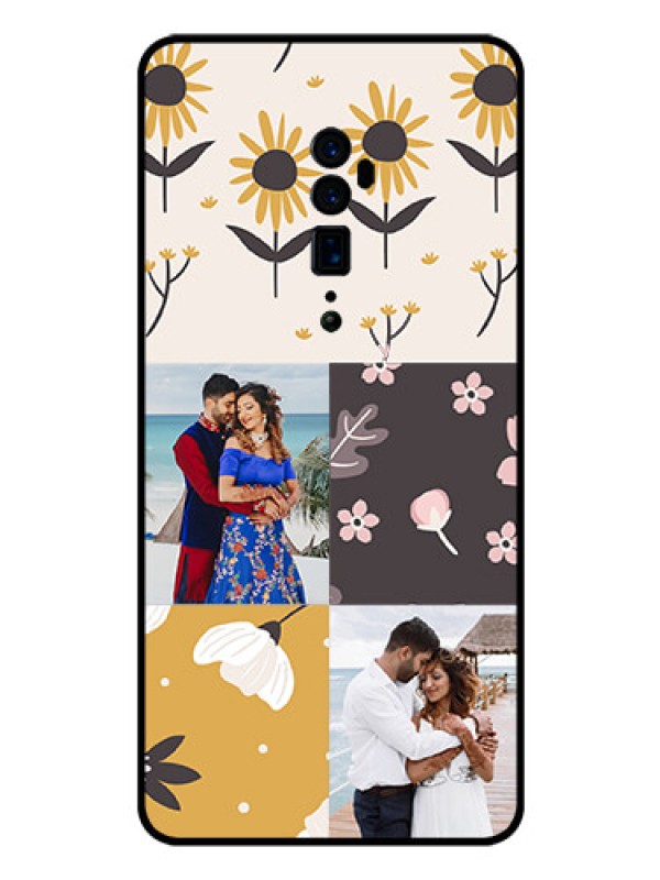 Custom Reno 10x zoom Photo Printing on Glass Case  - 3 Images with Floral Design