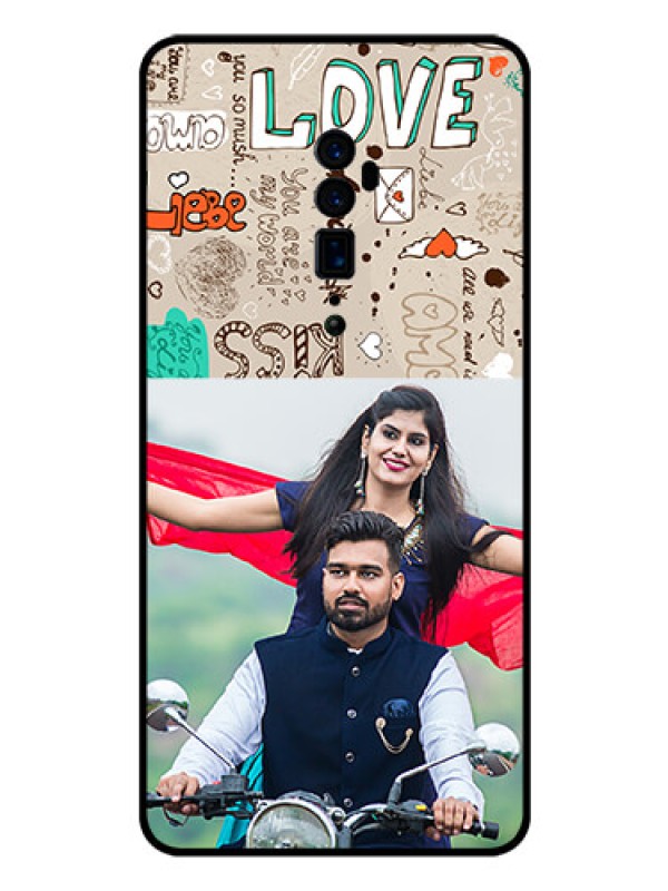 Custom Reno 10x zoom Custom Glass Phone Case  - Love Doodle Pattern 