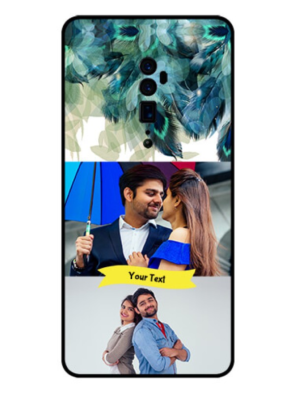 Custom Reno 10x zoom Personalized Glass Phone Case  - Image with Boho Peacock Feather Design