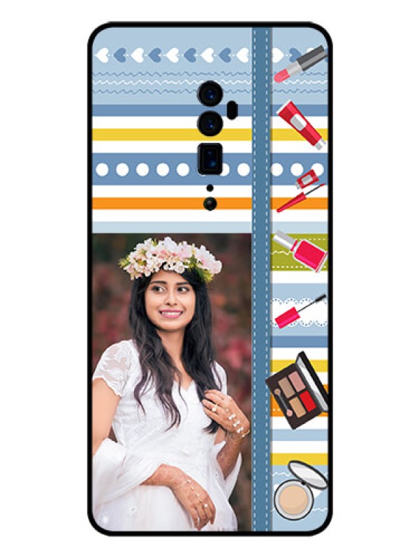 Custom Reno 10x zoom Personalized Glass Phone Case  - Makeup Icons Design