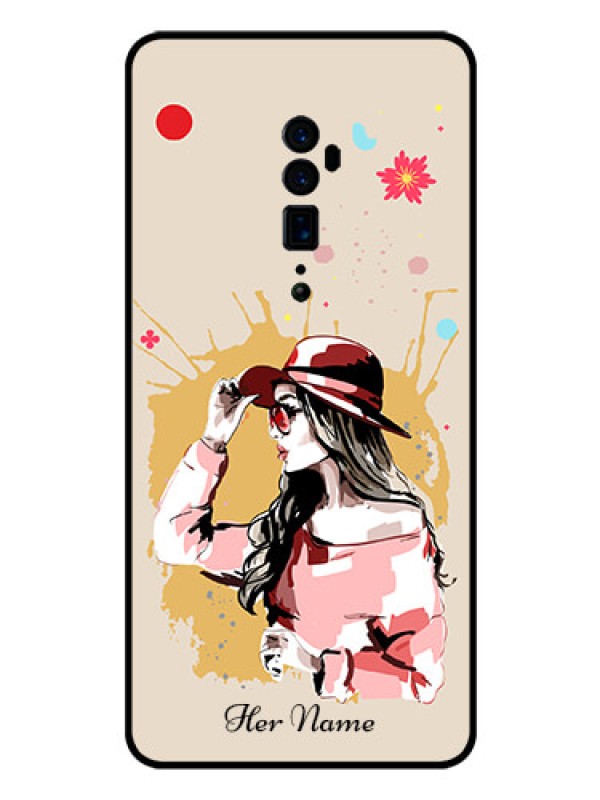 Custom Oppo Reno 10X Zoom Photo Printing on Glass Case - Women with pink hat Design