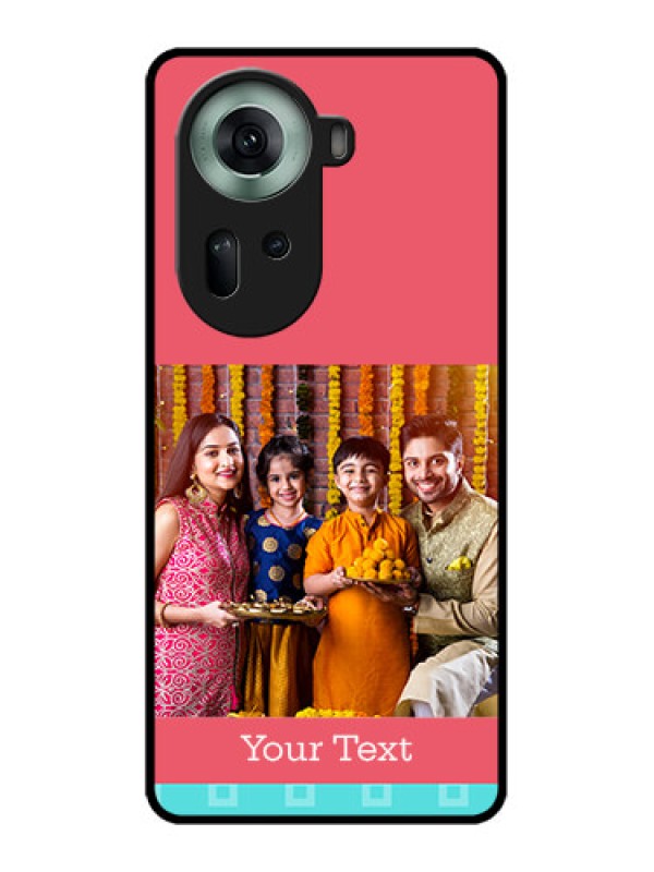 Custom Oppo Reno 11 5G Custom Glass Phone Case - Peach & Blue Color Design