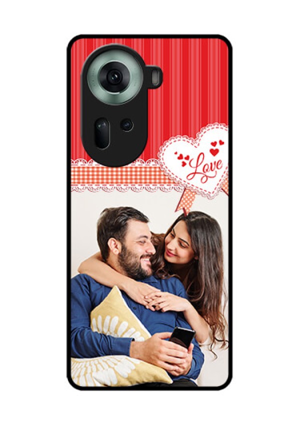 Oppo Reno 11 5G Custom Glass Phone Case - Red Love Pattern Design