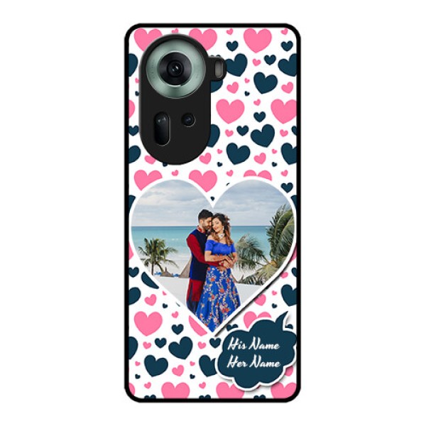 Oppo Reno 11 5G Custom Glass Phone Case - Pink & Blue Heart Design
