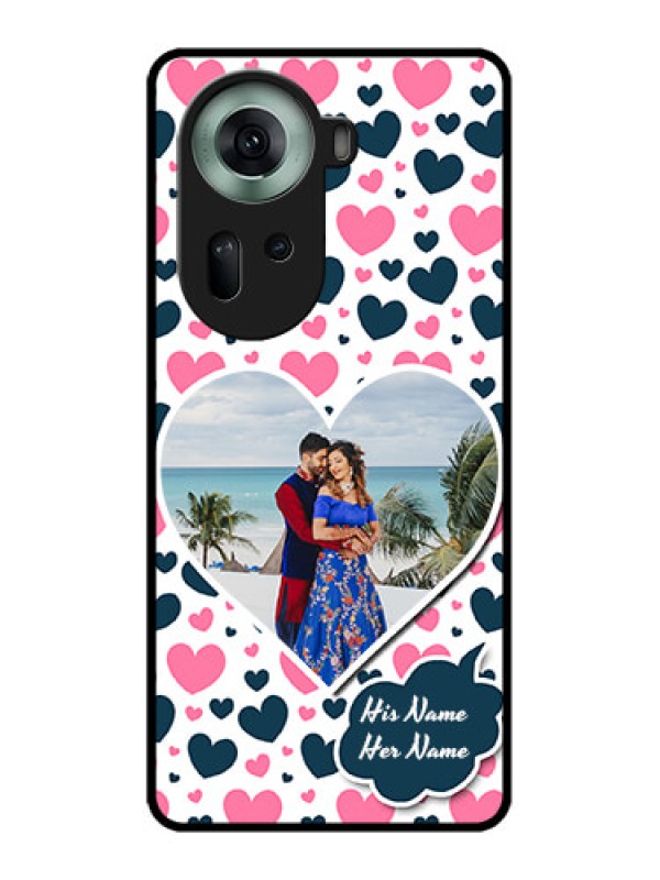 Custom Oppo Reno 11 5G Custom Glass Phone Case - Pink & Blue Heart Design