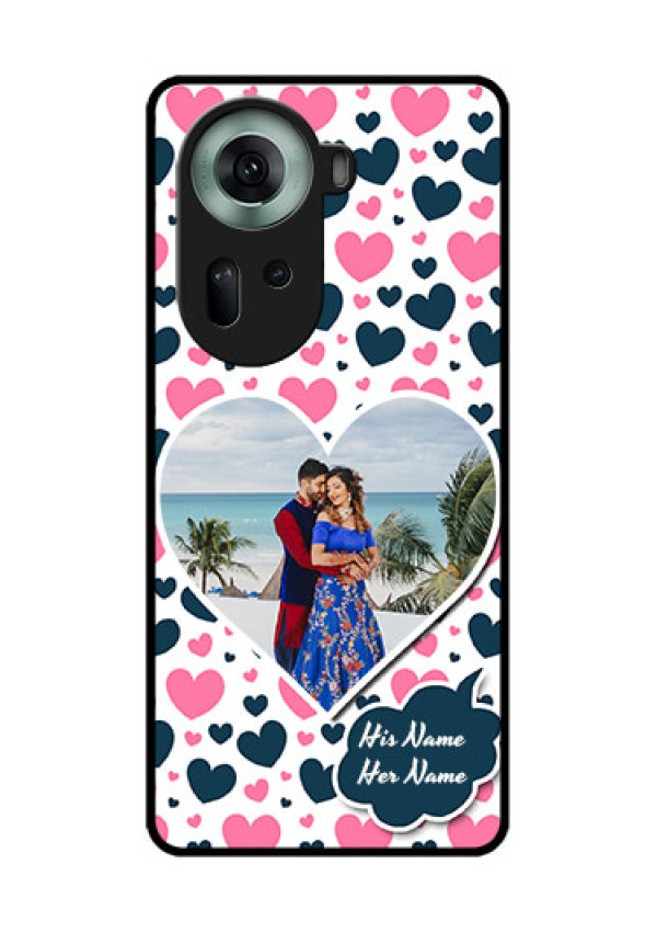 Oppo Reno 11 5G Custom Glass Phone Case - Pink & Blue Heart Design