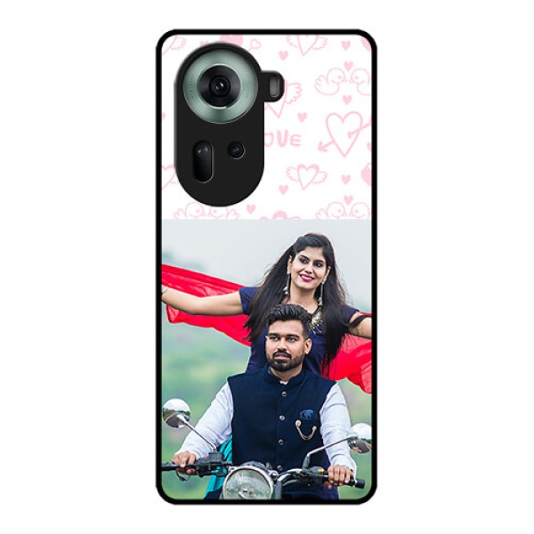 Oppo Reno 11 5G Custom Glass Phone Case - Pink Flying Heart Design