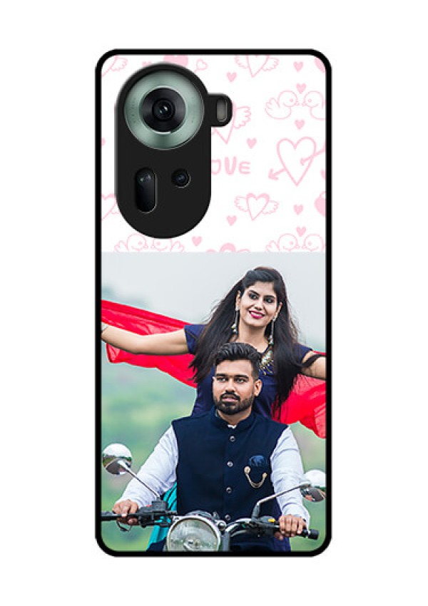 Oppo Reno 11 5G Custom Glass Phone Case - Pink Flying Heart Design