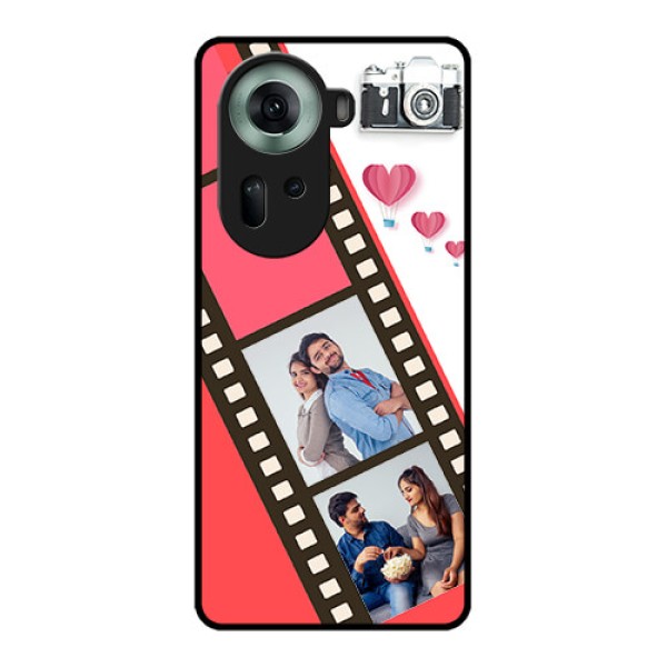 Oppo Reno 11 5G Custom Glass Phone Case - 3 Image Holder With Film Reel