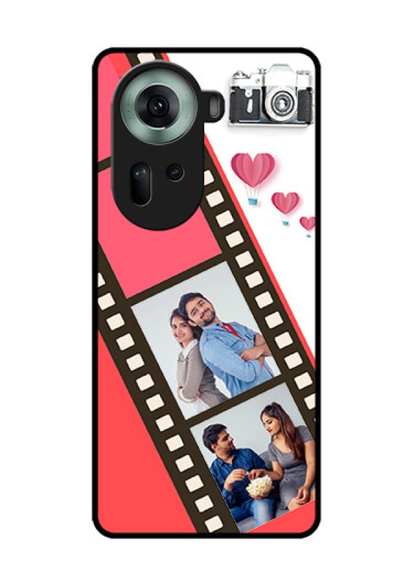 Oppo Reno 11 5G Custom Glass Phone Case - 3 Image Holder With Film Reel