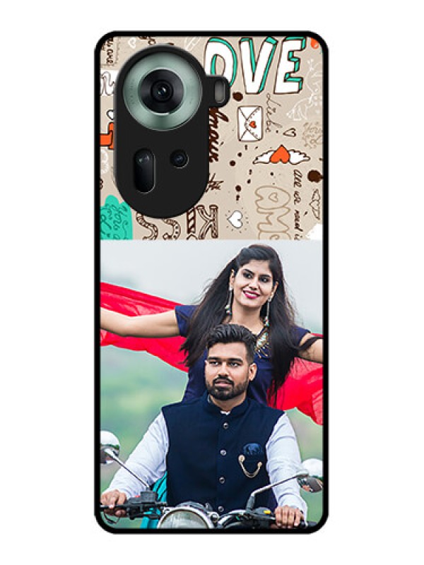 Custom Oppo Reno 11 5G Custom Glass Phone Case - Love Doodle Pattern