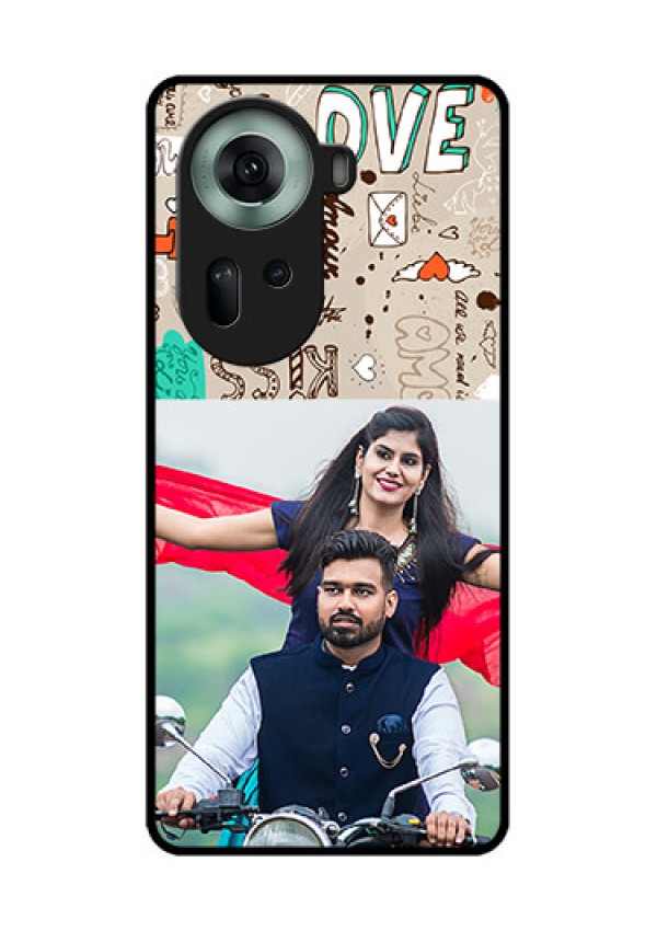 Oppo Reno 11 5G Custom Glass Phone Case - Love Doodle Pattern