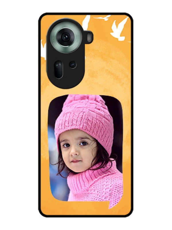 Custom Oppo Reno 11 5G Custom Glass Phone Case - Water Color Design With Bird Icons