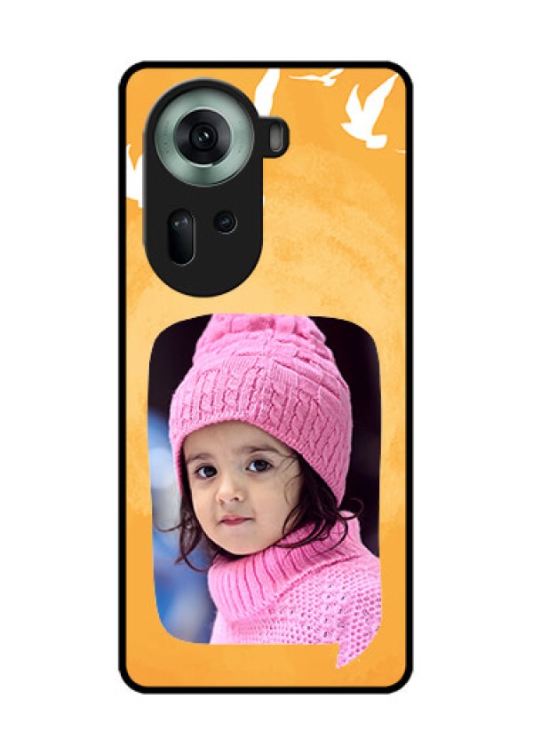 Oppo Reno 11 5G Custom Glass Phone Case - Water Color Design With Bird Icons