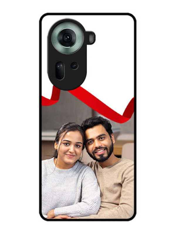 Custom Oppo Reno 11 5G Custom Glass Phone Case - Red Ribbon Frame Design