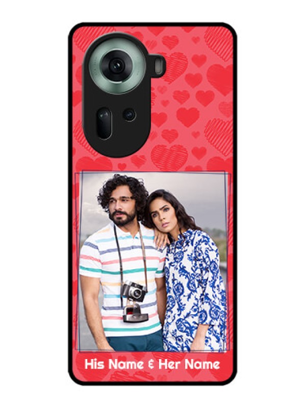 Custom Oppo Reno 11 5G Custom Glass Phone Case - With Red Heart Symbols Design