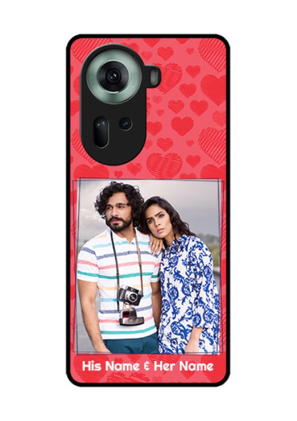 Oppo Reno 11 5G Custom Glass Phone Case - With Red Heart Symbols Design