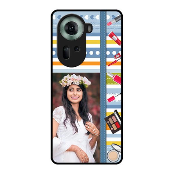Oppo Reno 11 5G Custom Glass Phone Case - Makeup Icons Design