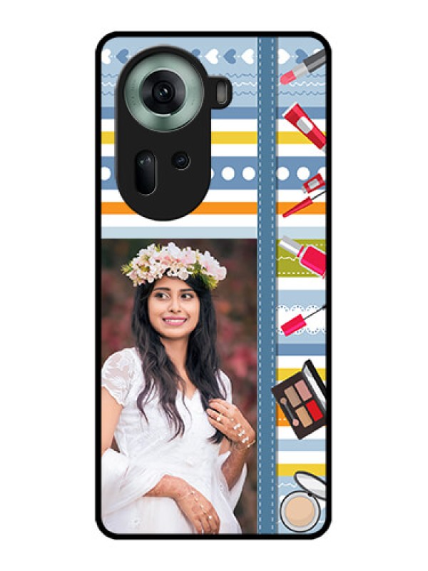 Custom Oppo Reno 11 5G Custom Glass Phone Case - Makeup Icons Design