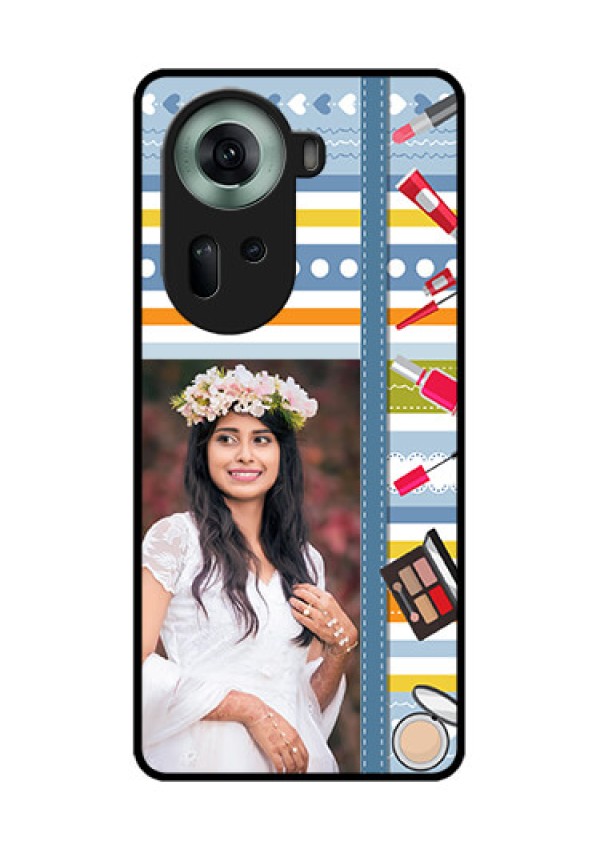 Oppo Reno 11 5G Custom Glass Phone Case - Makeup Icons Design
