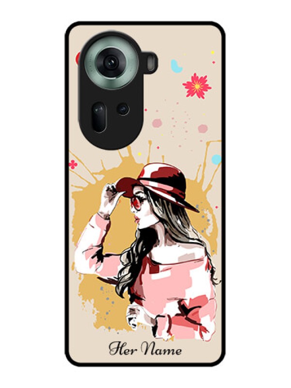 Custom Oppo Reno 11 5G Custom Glass Phone Case - Women With Pink Hat Design