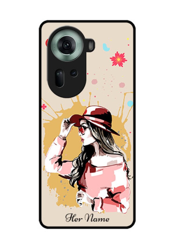 Oppo Reno 11 5G Custom Glass Phone Case - Women With Pink Hat Design