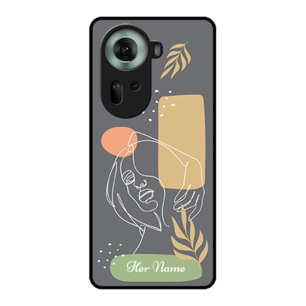 Oppo Reno 11 5G Custom Glass Phone Case - Gazing Woman Line Art Design Oppo Reno 11 5G Custom Glass Phone Case - Gazing Woman Line Art Design