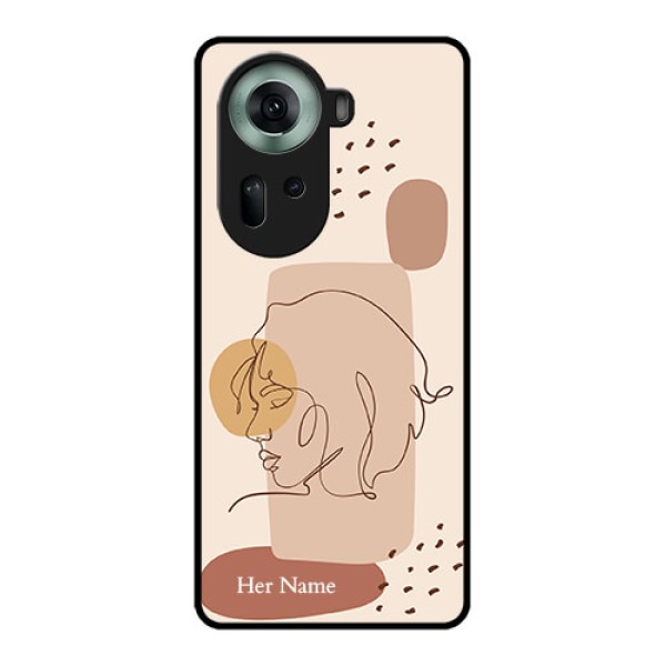 Oppo Reno 11 5G Custom Glass Phone Case - Calm Woman Line Art Design Oppo Reno 11 5G Custom Glass Phone Case - Calm Woman Line Art Design