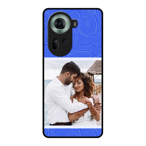 Oppo Reno 11 5G Custom Glass Phone Case - Curved Line Art With Blue And White Design Oppo Reno 11 5G Custom Glass Phone Case - Curved Line Art With Blue And White Design