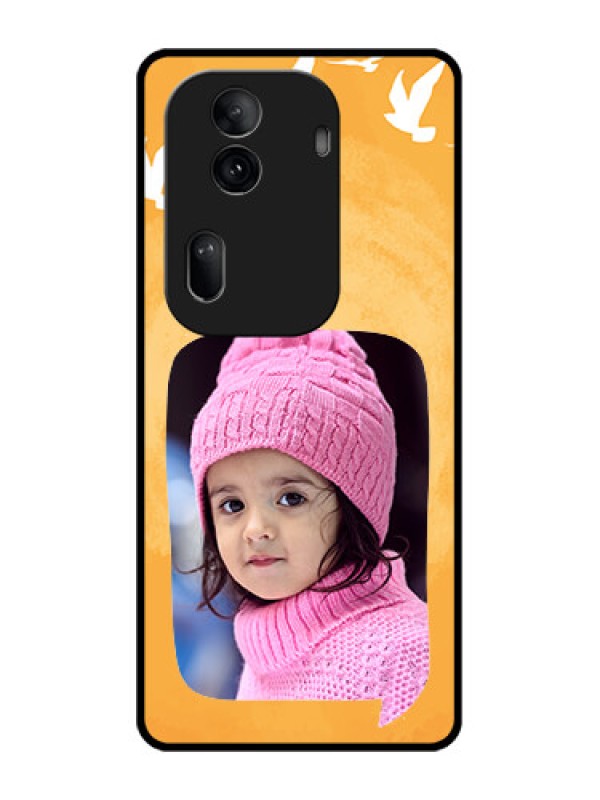 Custom Oppo Reno 11 Pro 5G Custom Glass Phone Case - Water Color Design With Bird Icons