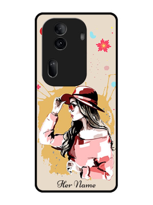 Custom Oppo Reno 11 Pro 5G Custom Glass Phone Case - Women With Pink Hat Design