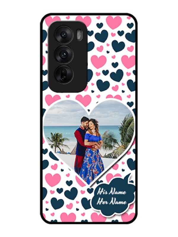 Custom Oppo Reno 12 5G Custom Glass Phone CasePink and Blue Heart Design